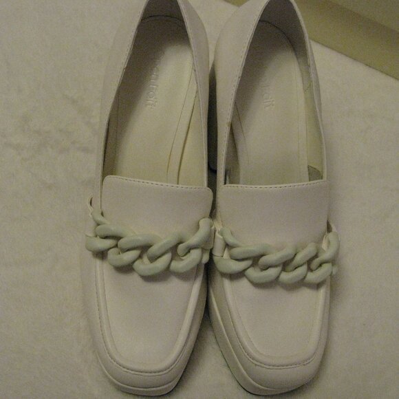 Nordstrom Open Edit 'Lainey' Platform Loafer Pump Shoes Sz 7.5 M Ivory Leather - Picture 3 of 10